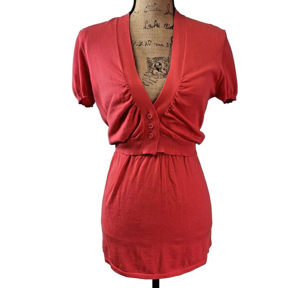 Brunello Cucinelli Sweater Set Coral Cap Sleeve V-Neck Top & Short CardiganS/M